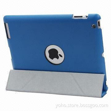 Multifunction Four-fold Leather Case with Stand and Magnetic Strip, for iPad 3, Comes in Blue